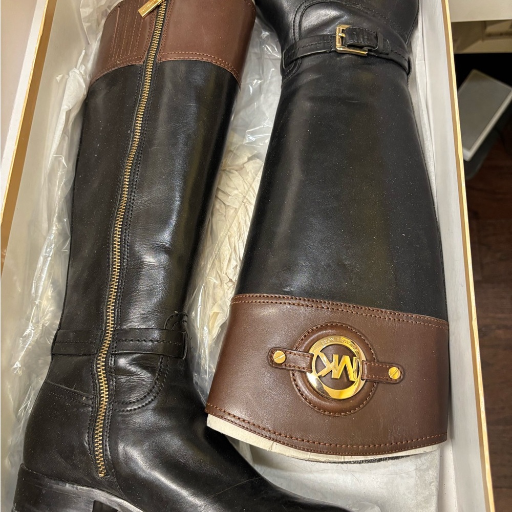 Michael Kors Black and Brown Equestrian Boots